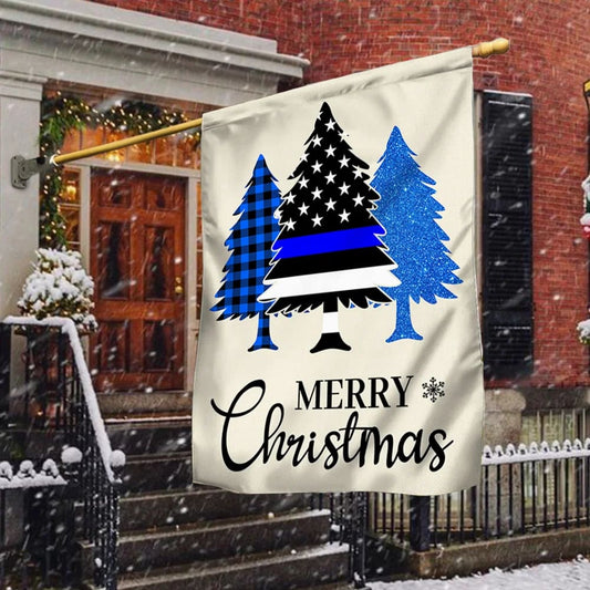 Thin Blue Line Merry Christmas Flag Police Law Enforcement Flag 1 - Christmas Garden Flag - Christmas House Flag - Christmas Outdoor Decoration