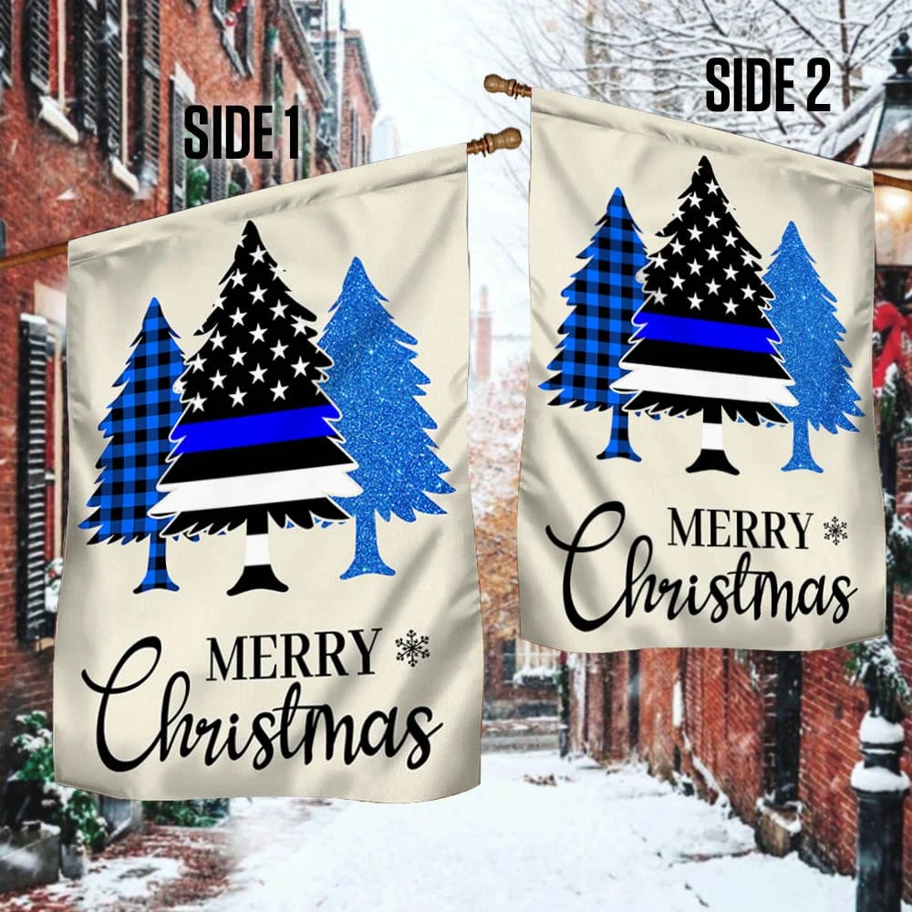 Thin Blue Line Merry Christmas Flag Police Law Enforcement Flag 1 - Christmas Garden Flag - Christmas House Flag - Christmas Outdoor Decoration