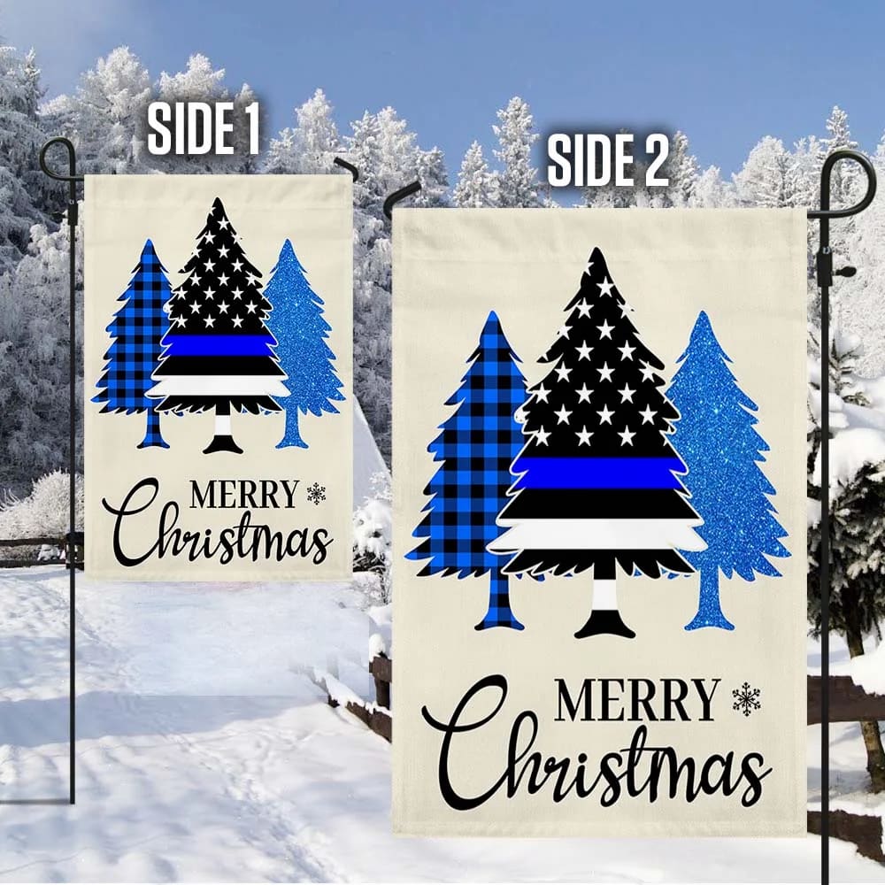 Thin Blue Line Merry Christmas Flag Police Law Enforcement Flag 1 - Christmas Garden Flag - Christmas House Flag - Christmas Outdoor Decoration