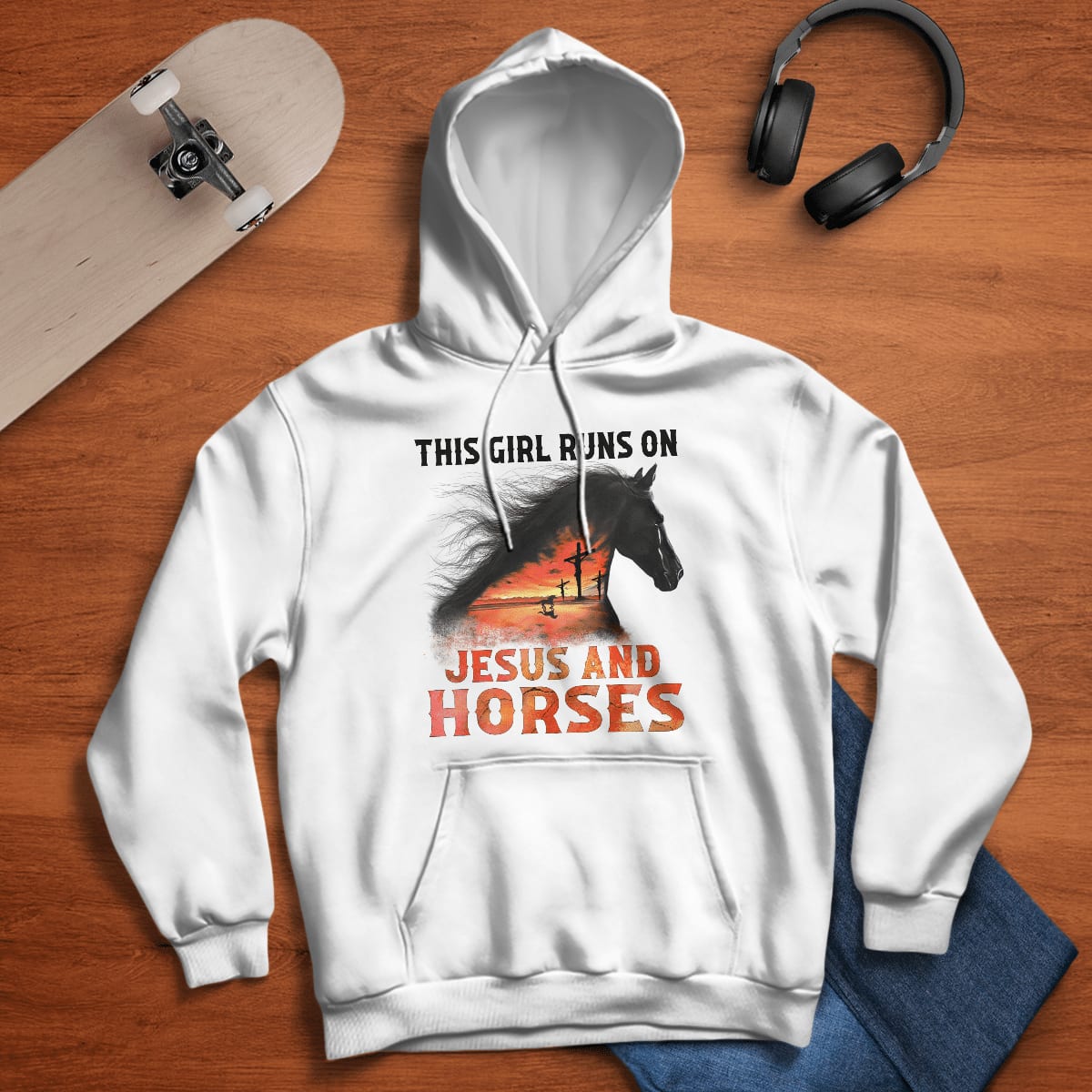 This Girl Runs On Jesus And Horses, Jesus Sweatshirt Hoodie, God T-Shirt, Faith T-Shirt