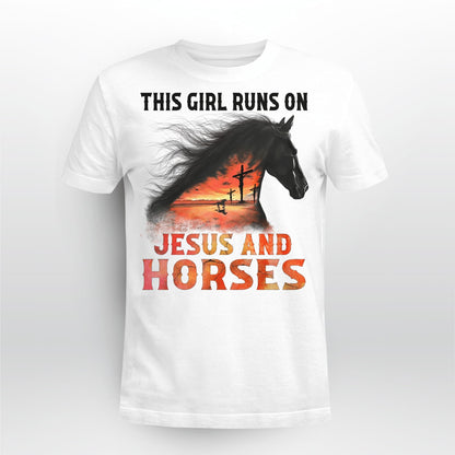 This Girl Runs On Jesus And Horses, Jesus Sweatshirt Hoodie, God T-Shirt, Faith T-Shirt