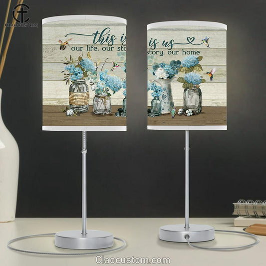 This Is Us, Our Life, Our Story Blue Flower Hummingbird Lamp Art Table Lamp - Christian Lamp Art - Religious Art