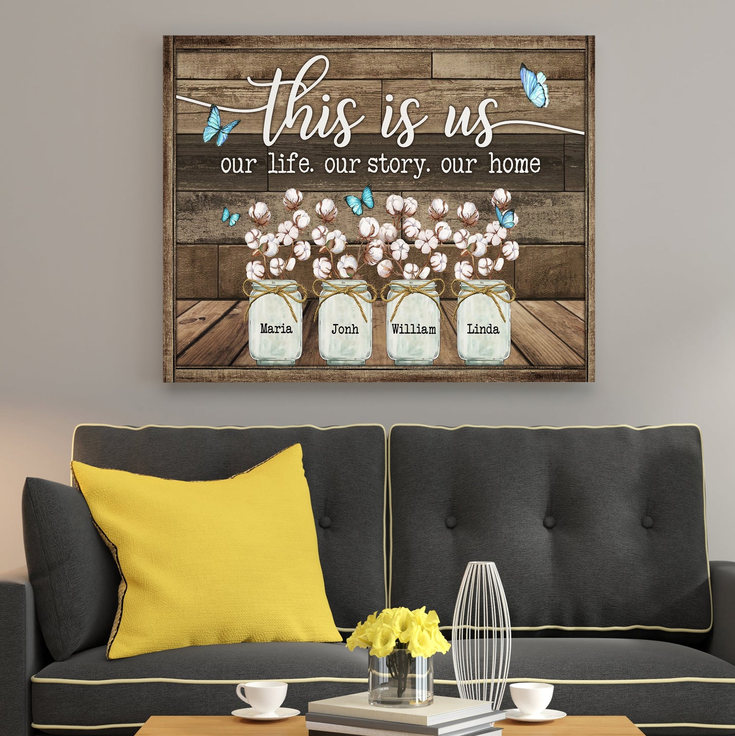 This Is Us Our Story Our Home Butterfly Cotton Flower Canvas - Personalized Family Gifts