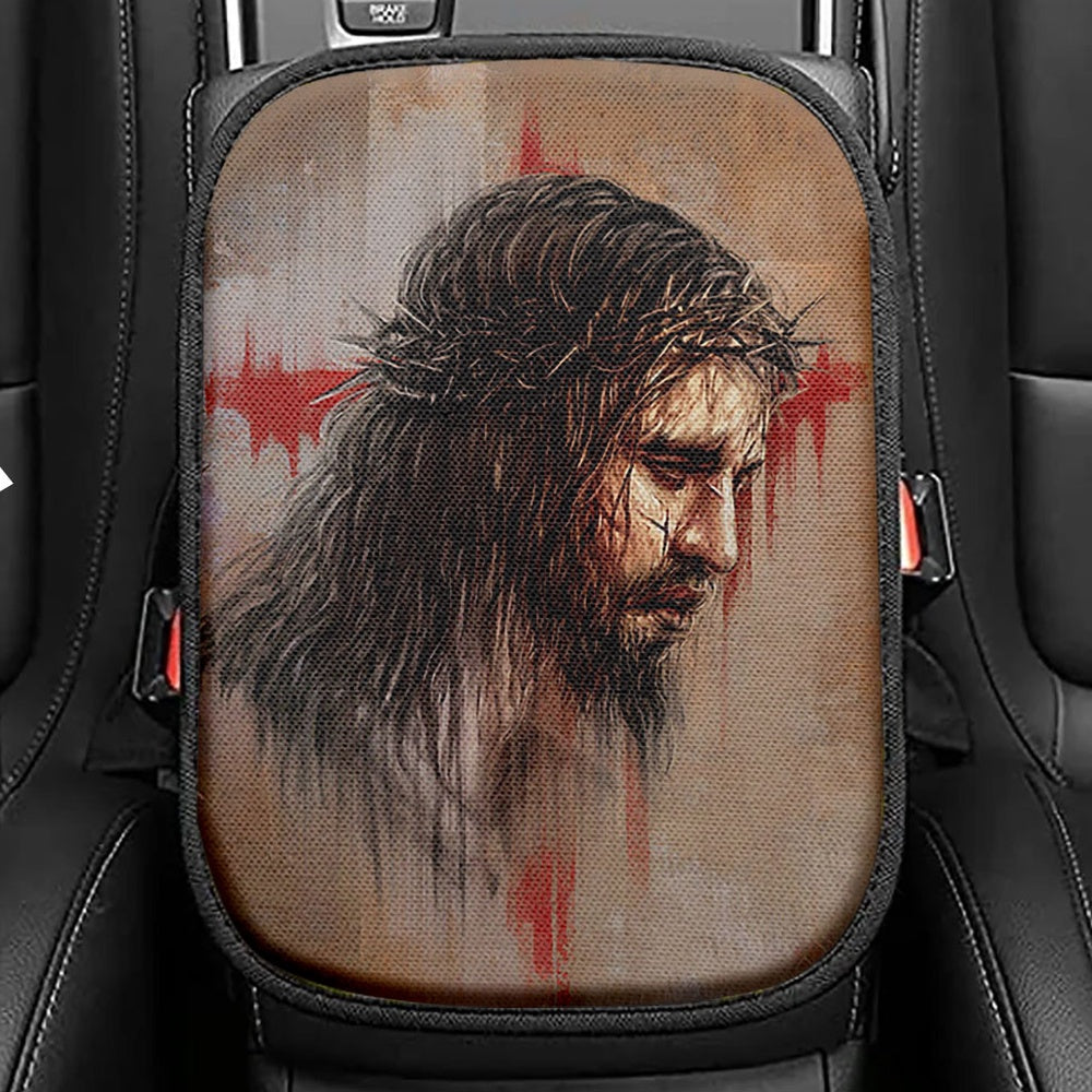 Thorn Crown Jesus Paid It All Seat Box Cover, Bible Verse Car Center Console Cover, Inspirational Car Interior Accessories