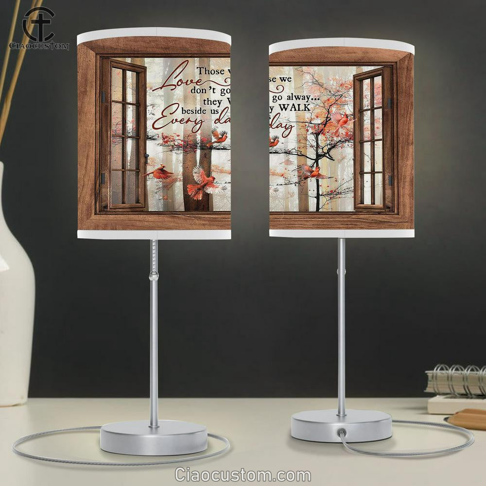 Those We Love Don't Go Away Red Cardinal Wooden Windows Table Lamp For Bedroom - Bible Verse Table Lamp - Religious Room Decor