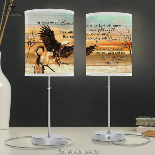 Those Who Hope In The Lord Will Renew Their Strength Eagle Sunset Table Lamp For Bedroom - Bible Verse Table Lamp - Religious Room Decor