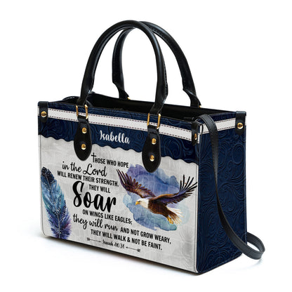 Those Who Hope In The Lord Will Renew Their Strength Leather Bag - Custom Name Eagle Leather Handbag - Christian Gifts For Women