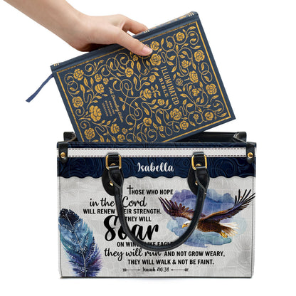 Those Who Hope In The Lord Will Renew Their Strength Leather Bag - Custom Name Eagle Leather Handbag - Christian Gifts For Women