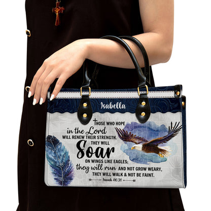 Those Who Hope In The Lord Will Renew Their Strength Leather Bag - Custom Name Eagle Leather Handbag - Christian Gifts For Women