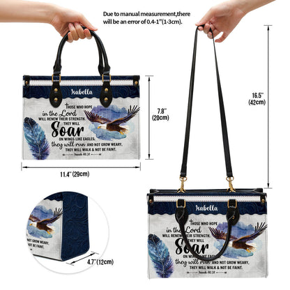 Those Who Hope In The Lord Will Renew Their Strength Leather Bag - Custom Name Eagle Leather Handbag - Christian Gifts For Women