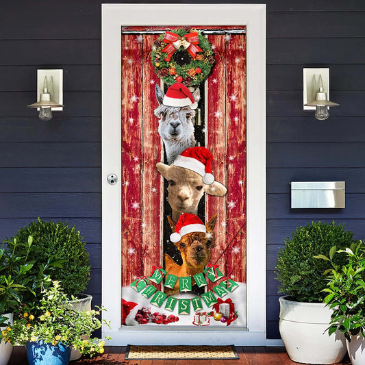 Three Alpacas Happy Place Door Cover - Front Door Christmas Cover - Christmas Outdoor Decoration