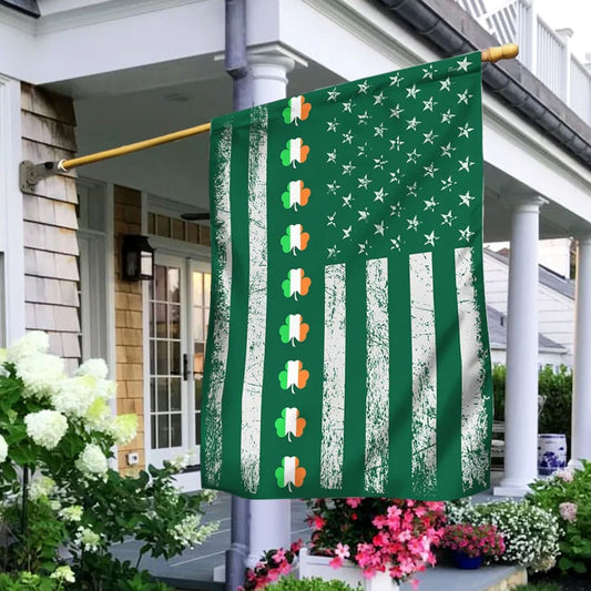 Three Clover Lucky American House Flag - St Patrick's Day Garden Flag - St. Patrick's Day Decorations