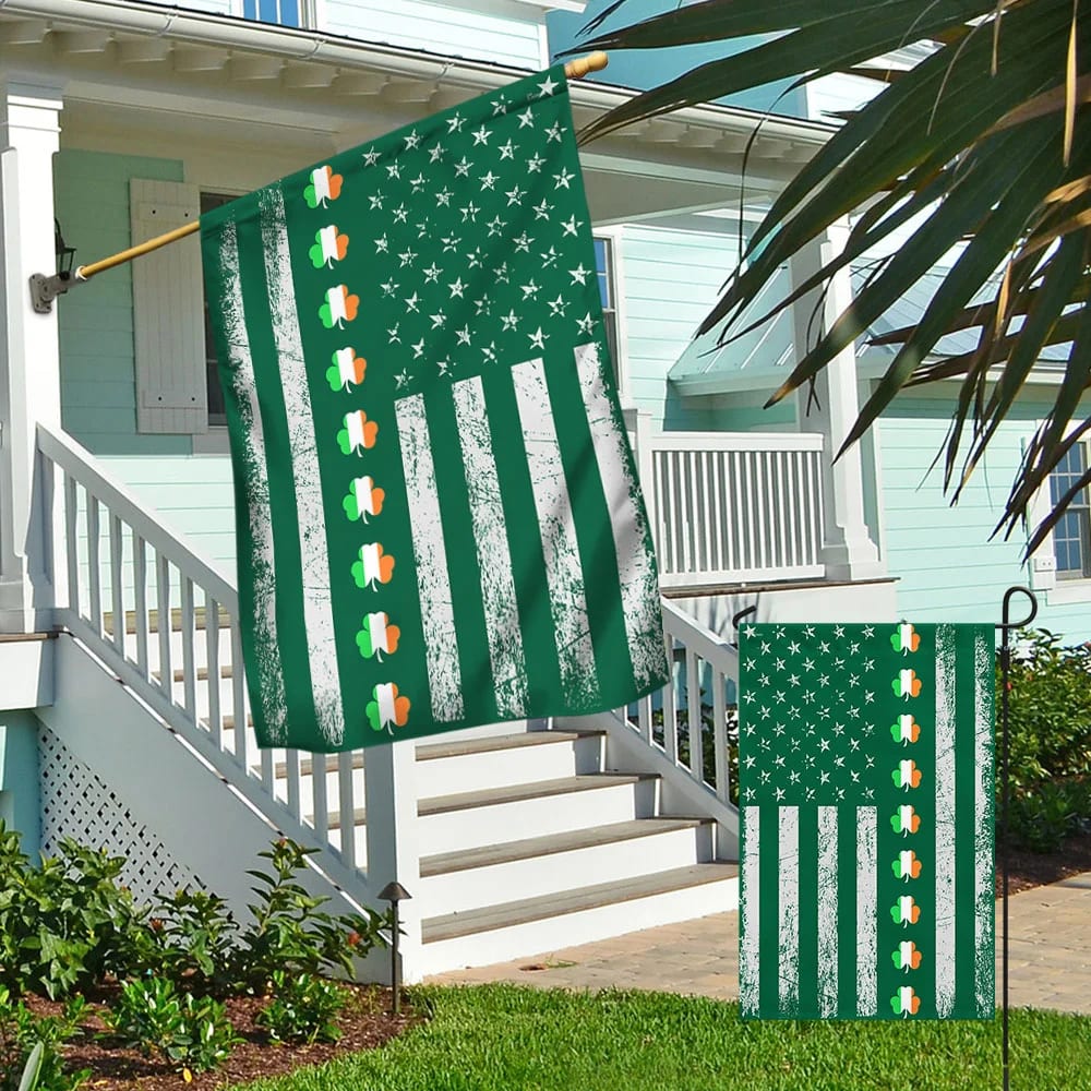 Three Clover Lucky American House Flag - St Patrick's Day Garden Flag - St. Patrick's Day Decorations