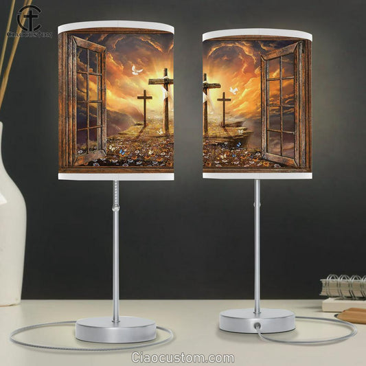 Three Cross In The Way To Heaven Jesus Large Table Lamp - Christian Table Lamp Prints - Religious Table Lamp Art