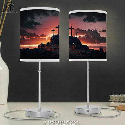 Three Crosses Mountain Easter Table Lamp Pictures - Faith Art - Christian Table Lamp For Bedroom Decor