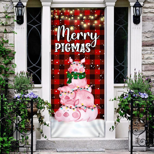 Three Pig Christmas Cattle Door Cover - Merry Pigmas - Christmas Outdoor Decoration