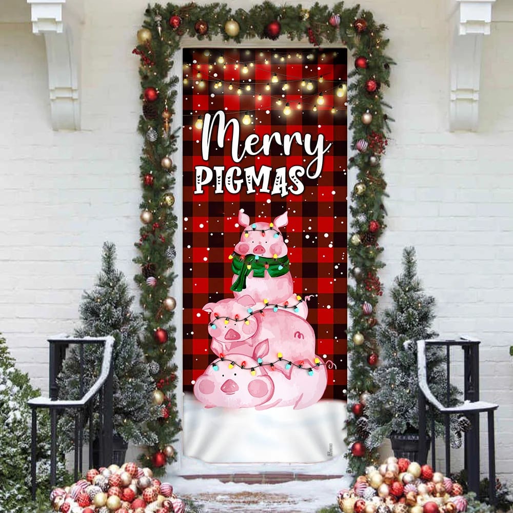 Three Pig Christmas Cattle Door Cover - Merry Pigmas - Christmas Outdoor Decoration