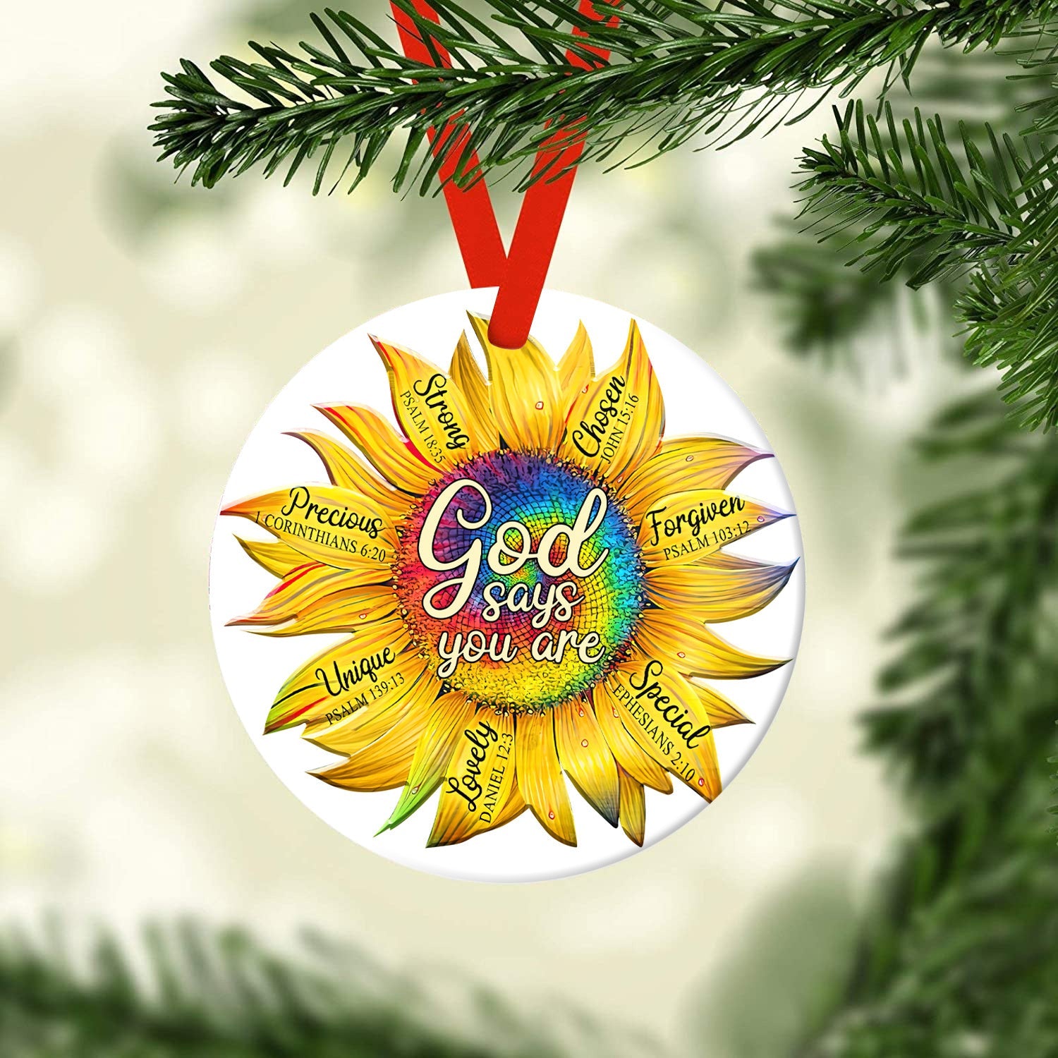 Tie Dye Sunflower God Says Ceramic Circle Ornament - Decorative Ornament - Christmas Ornament