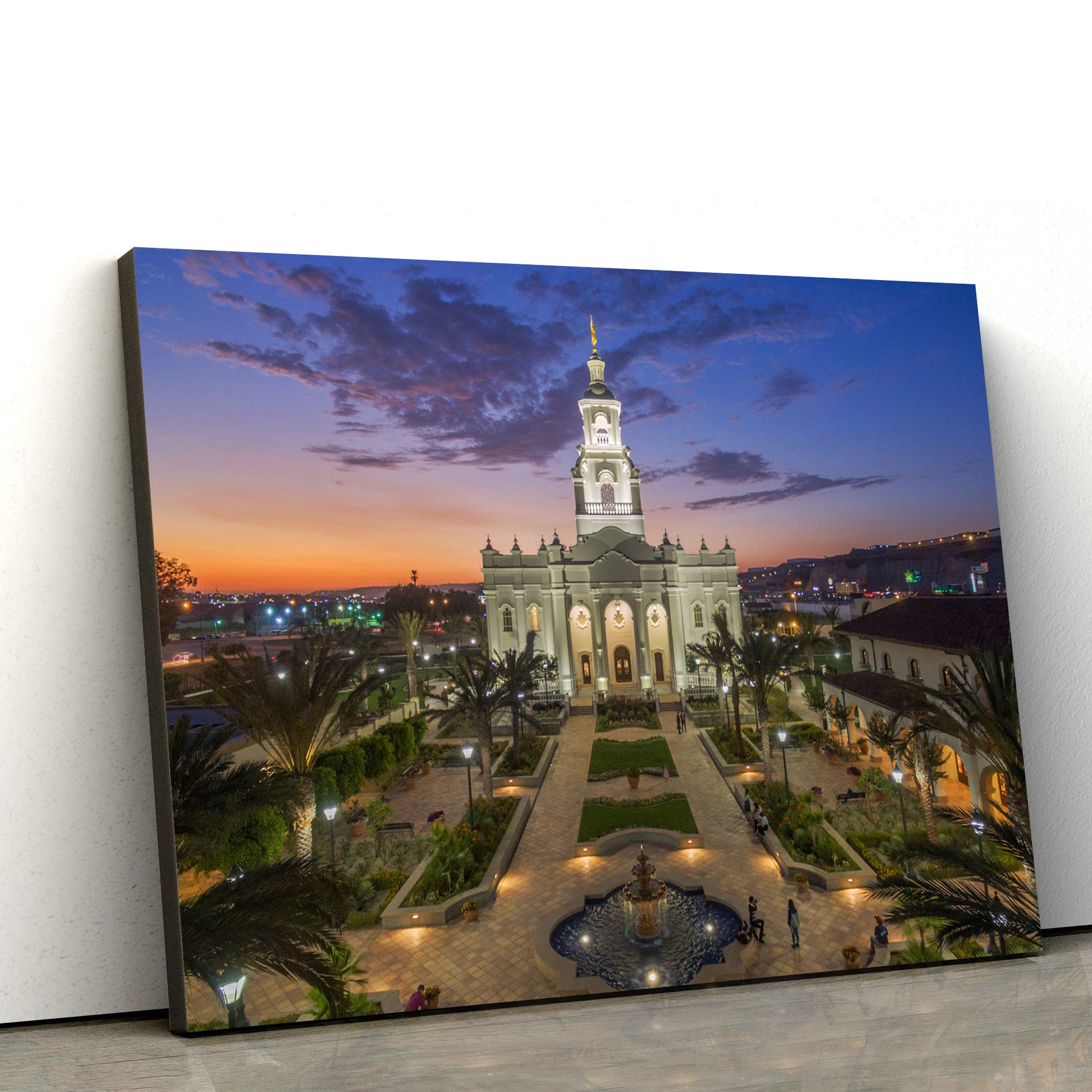 Tijuana Temple Courtyard Canvas Wall Art - Jesus Christ Picture - Canvas Christian Wall Art