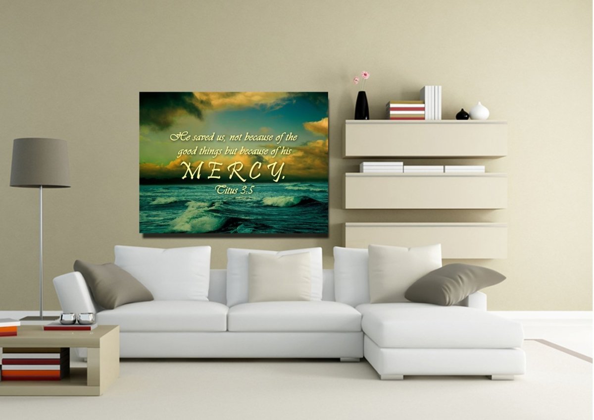 Titus 35 He Saved Us Because Of His Mercy Wall Art Canvas Print - Christian Canvas Wall Art