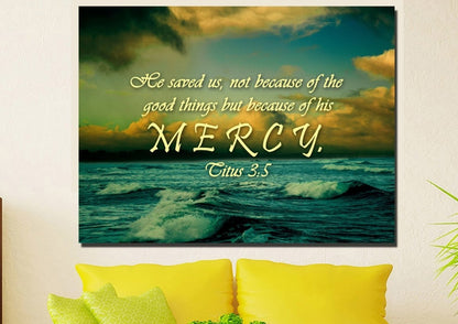 Titus 35 He Saved Us Because Of His Mercy Wall Art Canvas Print - Christian Canvas Wall Art