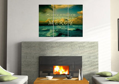 Titus 35 He Saved Us Because Of His Mercy Wall Art Canvas Print - Christian Canvas Wall Art