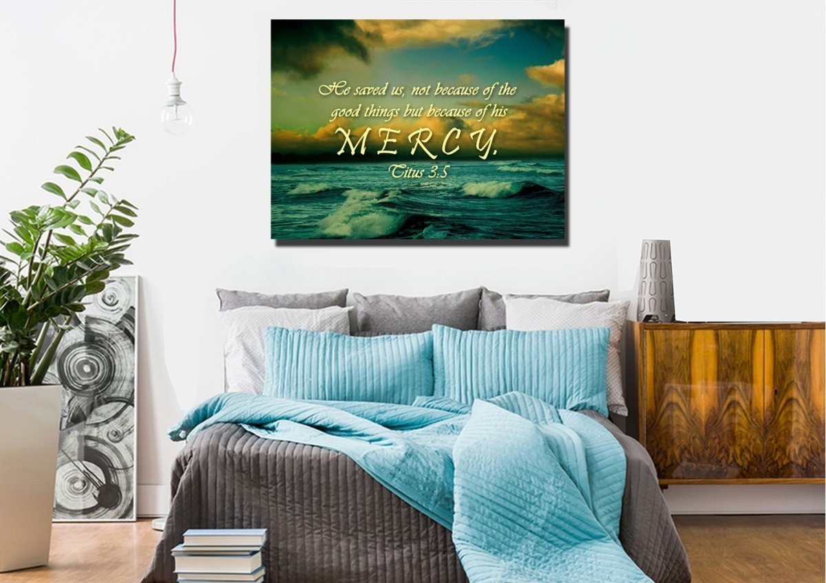 Titus 35 He Saved Us Because Of His Mercy Wall Art Canvas Print - Christian Canvas Wall Art