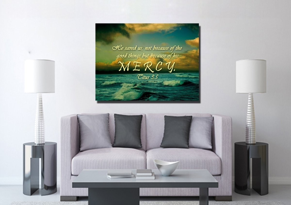 Titus 35 He Saved Us Because Of His Mercy Wall Art Canvas Print - Christian Canvas Wall Art