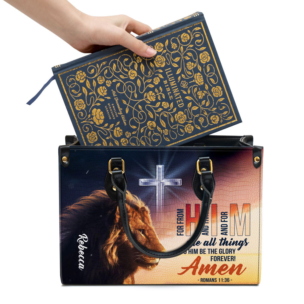 To Him Be The Glory Forever Personalized Leather Bag For Women - Religious Gifts For Women