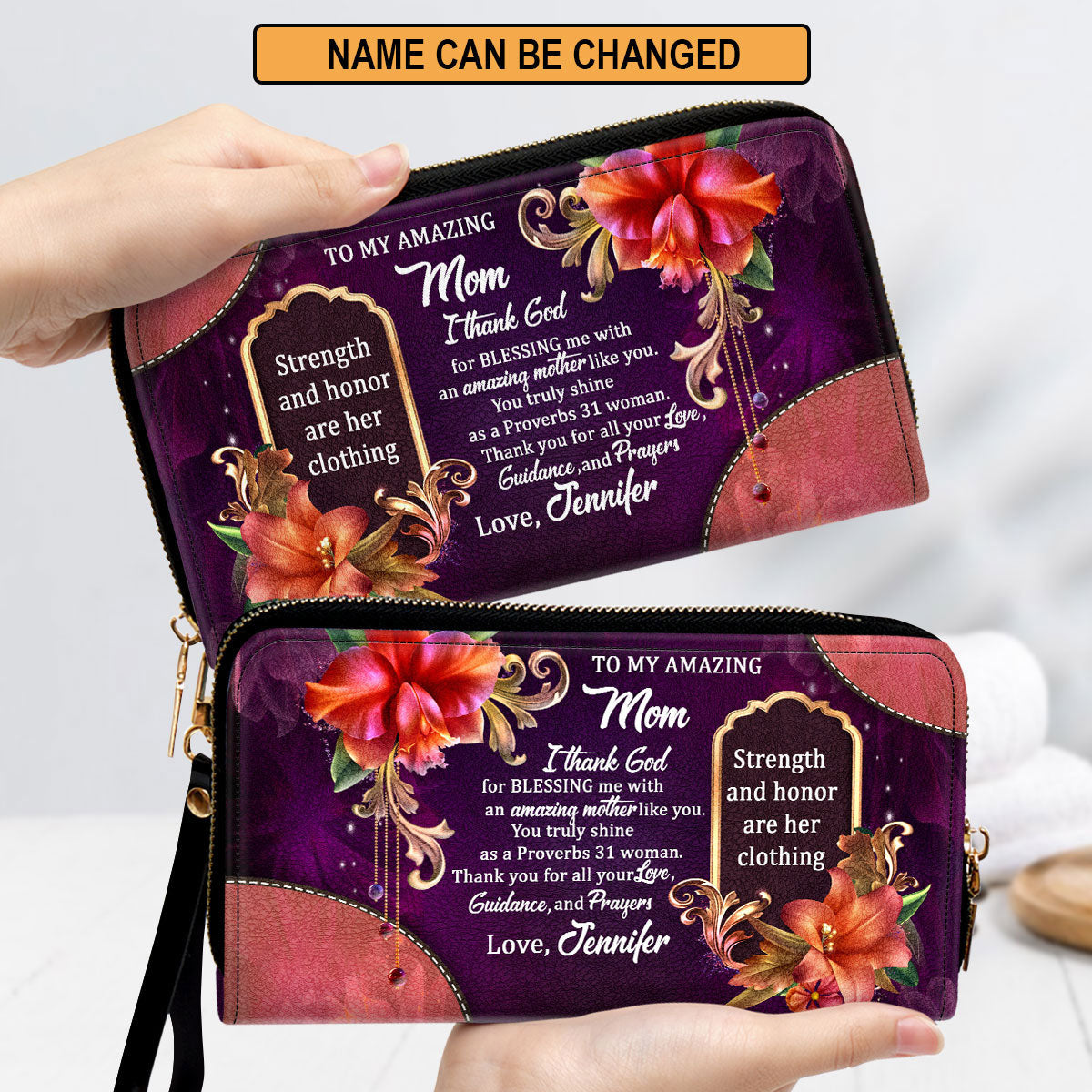 To My Amazing Mom Awesome Clutch Purse For Women - Personalized Name - Christian Gifts For Women