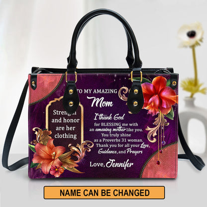 To My Amazing Mom Sweet Personalized Leather Bag For Women - Religious Gifts For Women