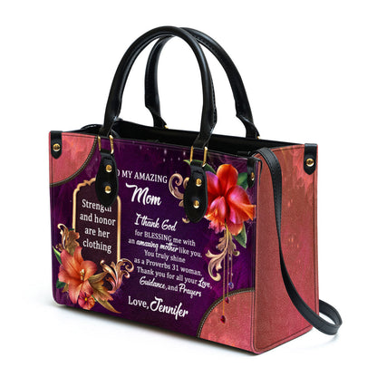 To My Amazing Mom Sweet Personalized Leather Bag For Women - Religious Gifts For Women