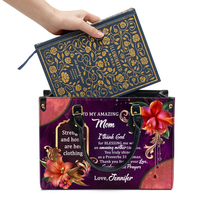 To My Amazing Mom Sweet Personalized Leather Bag For Women - Religious Gifts For Women