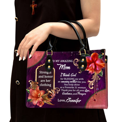 To My Amazing Mom Sweet Personalized Leather Bag For Women - Religious Gifts For Women