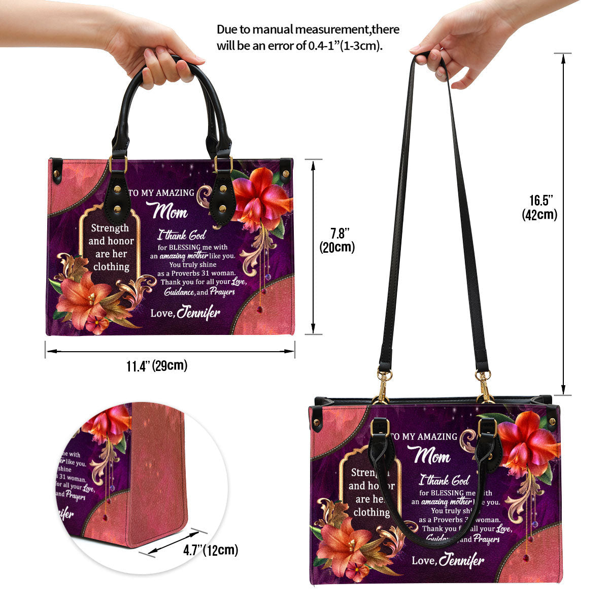 To My Amazing Mom Sweet Personalized Leather Bag For Women - Religious Gifts For Women