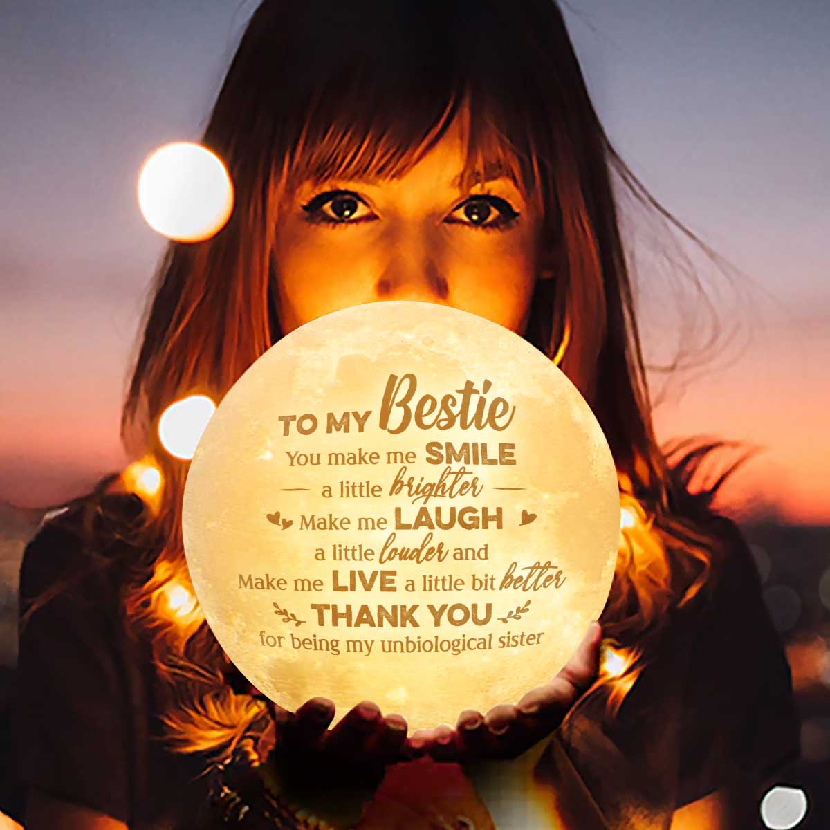 To My Bestie You Make Me Smile A Little Brighter 3d Printed Moon Lamp - Engraved Moon Lamp - Gift For Bestie Best Friend