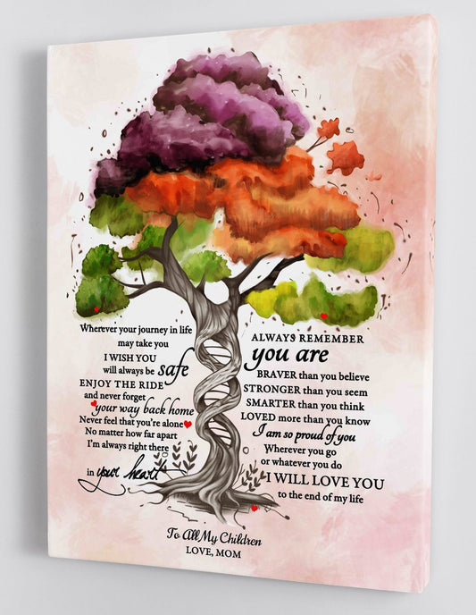 To My Daughter Canvas Wall Art - Gift For Children From Mom Colorful Dna Family Tree Framed Canvas 1
