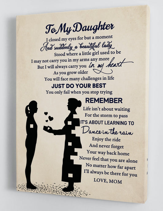 To My Daughter Canvas Wall Art - Gift For Daughter From Mom Black And White Framed Canvas 80