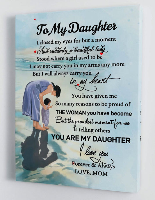 To My Daughter Canvas Wall Art - Gift For Daughter From Mom Mom And Baby On The Beach I Will Always Carry You In My Heart Framed Canvas Prints 88
