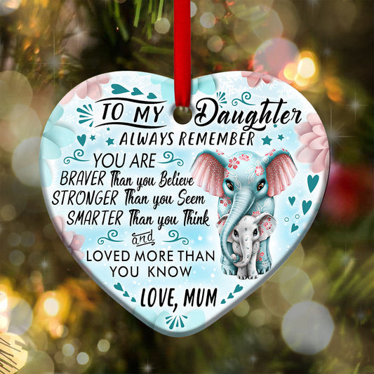 To My Daughter Elephant Heart Ceramic Ornament - Christmas Ornament - Christmas Gift