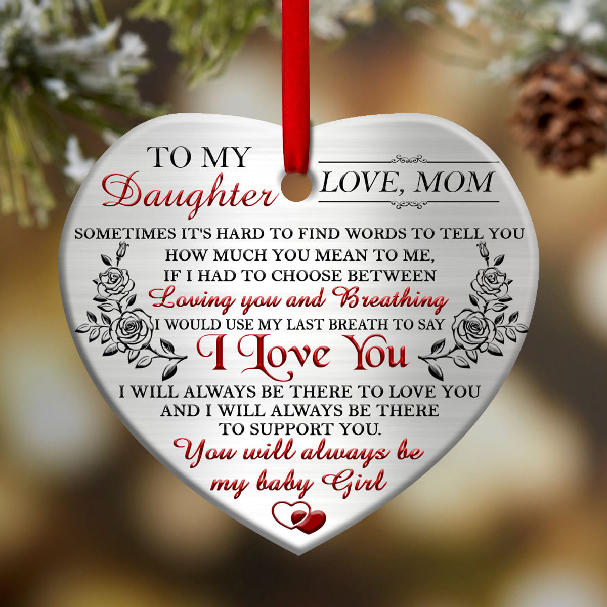 To My Daughter Heart Ceramic Ornament - Christmas Ornament - Christmas Gift