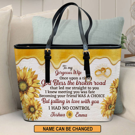 To My Gorgeous Wife Sweet Personalized Large Pu Leather Tote Bag For Women - Mom Gifts For Mothers Day