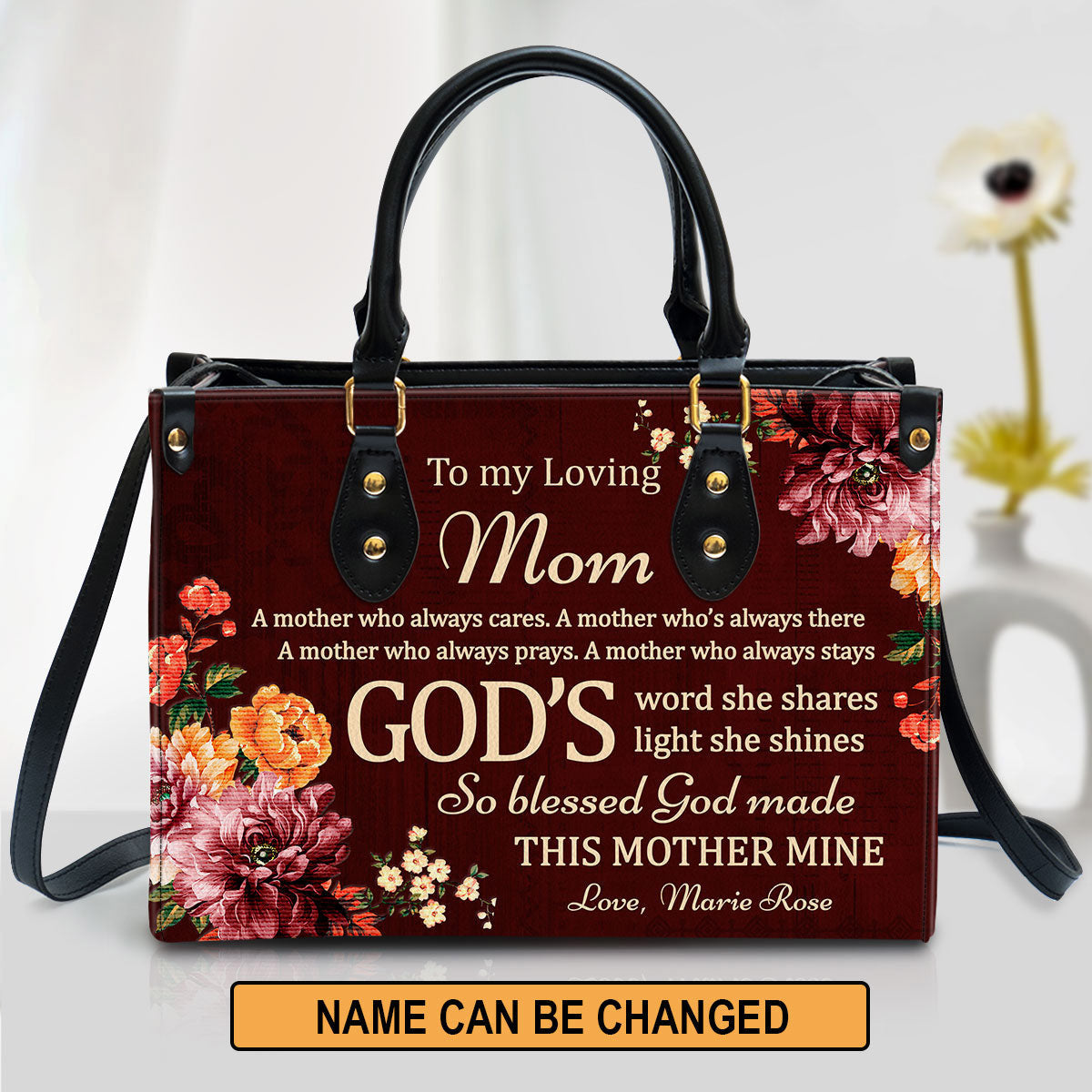To My Loving Mom Sweet Personalized Leather Bag For Women - Religious Gifts For Women