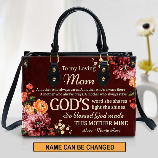 To My Loving Mom Sweet Personalized Leather Bag For Women - Religious Gifts For Women