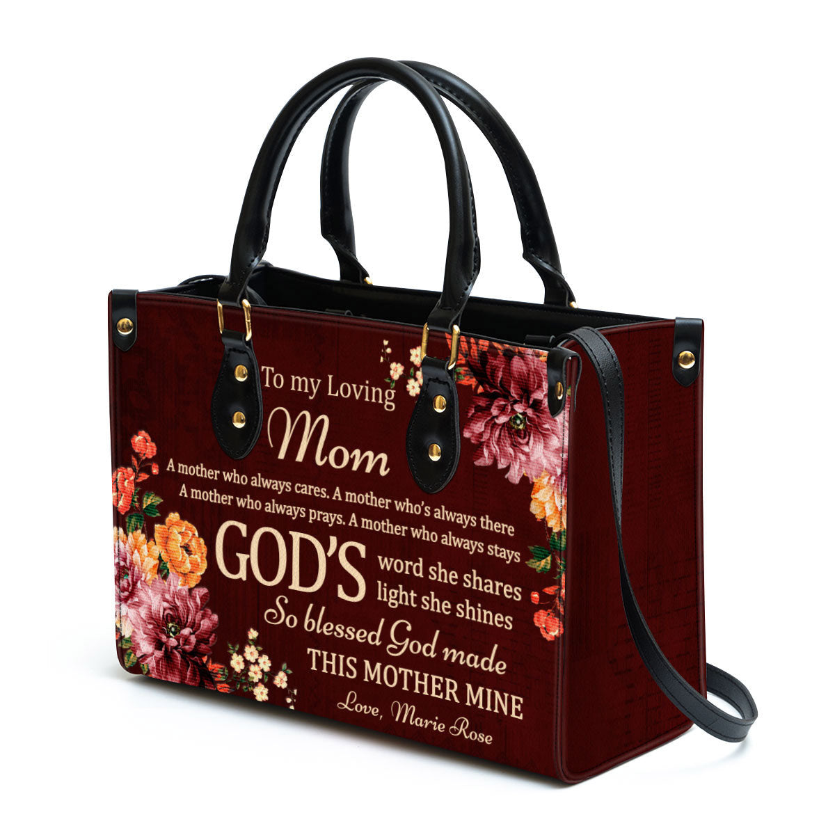 To My Loving Mom Sweet Personalized Leather Bag For Women - Religious Gifts For Women
