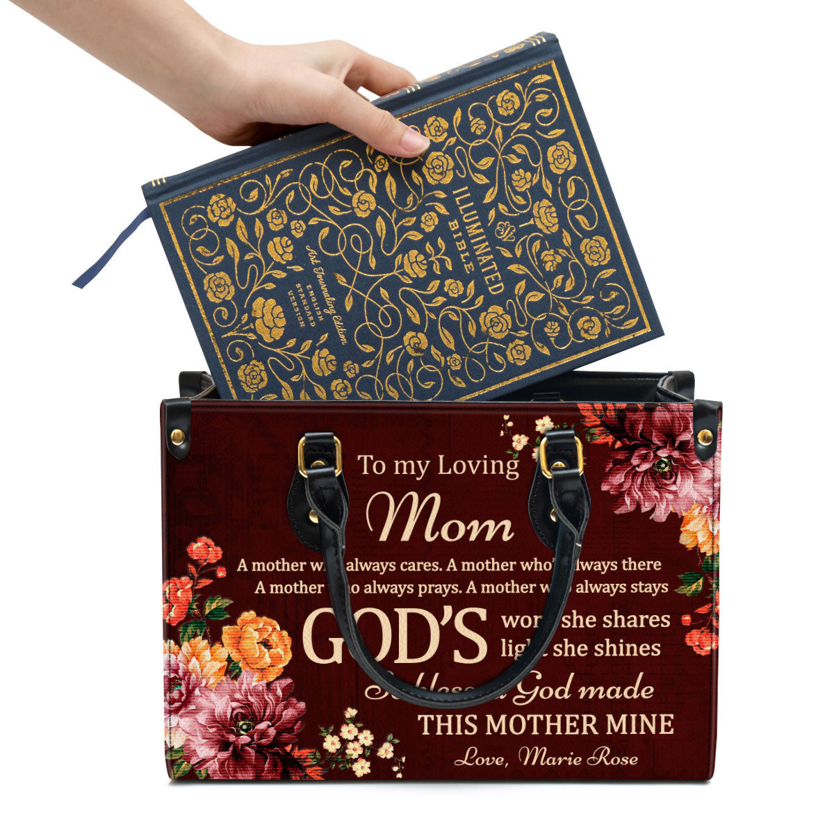 To My Loving Mom Sweet Personalized Leather Bag For Women - Religious Gifts For Women