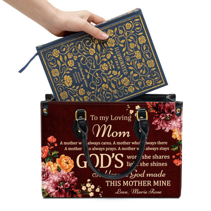 To My Loving Mom Sweet Personalized Leather Bag For Women - Religious Gifts For Women