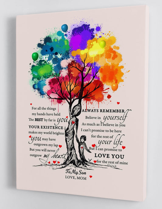 To My Son Canvas Wall Art - Gift For Son From Mom Colorful Tree Framed Canvas 7