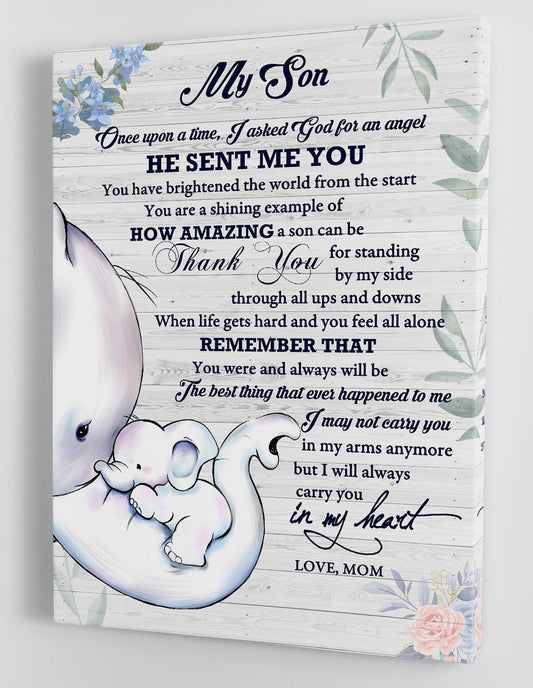 To My Son Canvas Wall Art - Gift For Son From Mom I Will Always Carry You In My Heart Framed Canvas