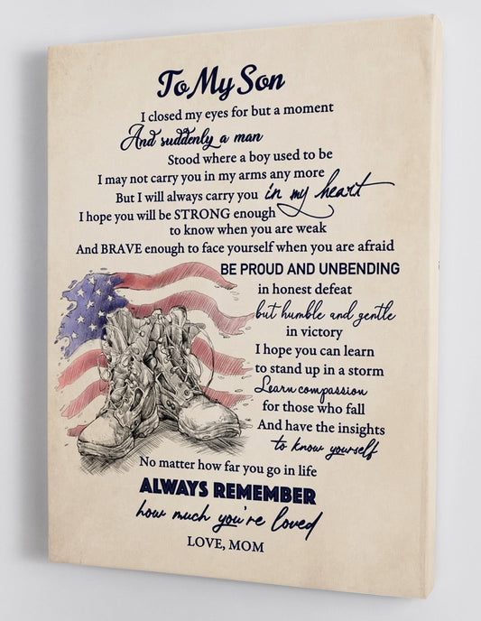 To My Son Canvas Wall Art - Gift For Son From Mom Military Framed Canvas Gift